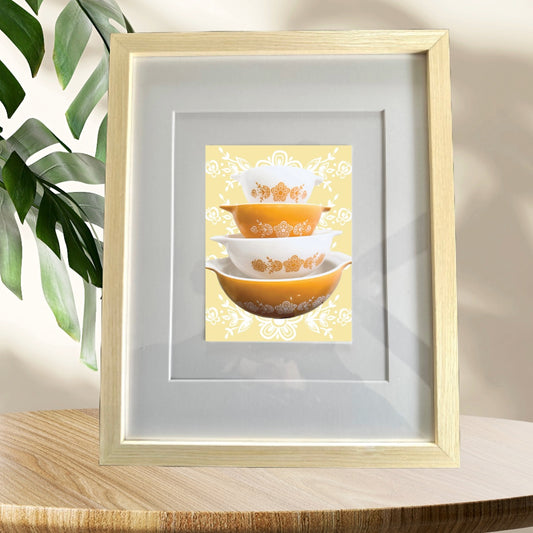 PYREX Vintage BUTTERFLY GOLD Mixing bowls Printed Artwork Home Decor