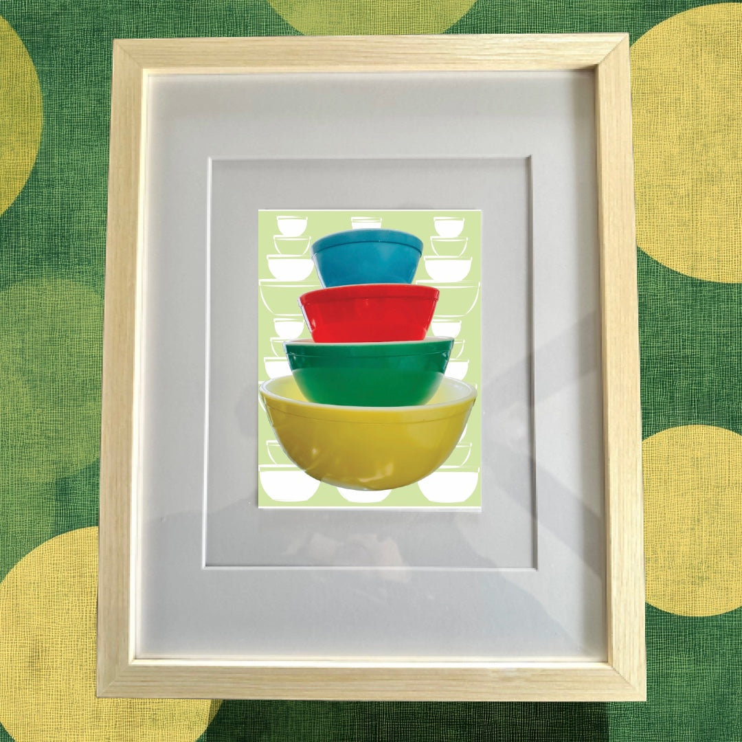 PYREX Vintage Primary Color Mixing bowl set Printed Artwork Home Decor