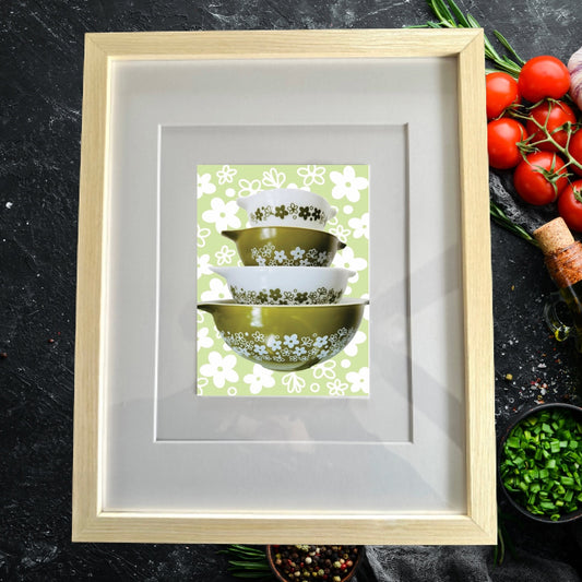 PYREX Vintage SPRING BLOSSOM Mixing bowls Printed Artwork Home Decor