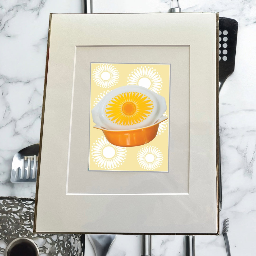 PYREX Vintage YELLOW DAISY Dish pattern Printed Artwork Home Decor