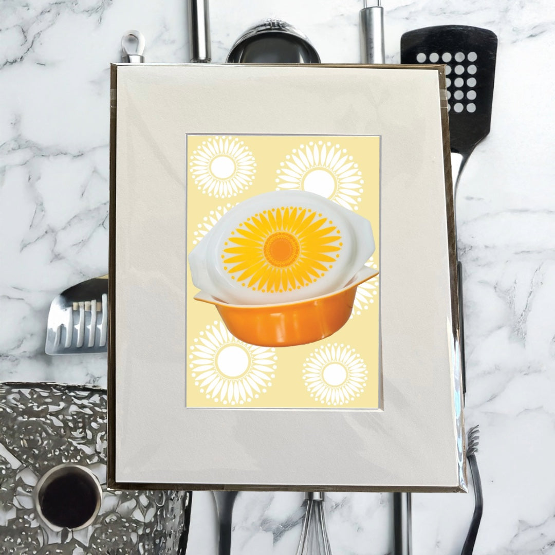 PYREX Vintage YELLOW DAISY Dish pattern Printed Artwork Home Decor