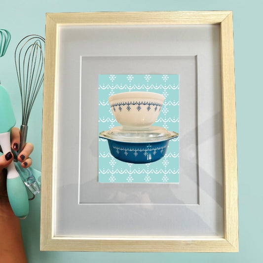 PYREX Vintage GARLAND SNOWFLAKE Dish & bowl pattern Printed Artwork Home Decor