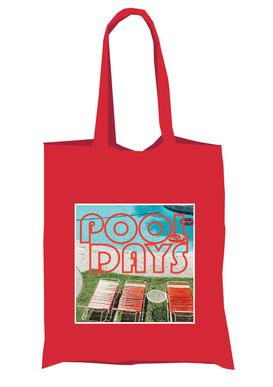 Red POOL DAYS Beach & Pool Unisex Cotton Reusable Tote Bag
