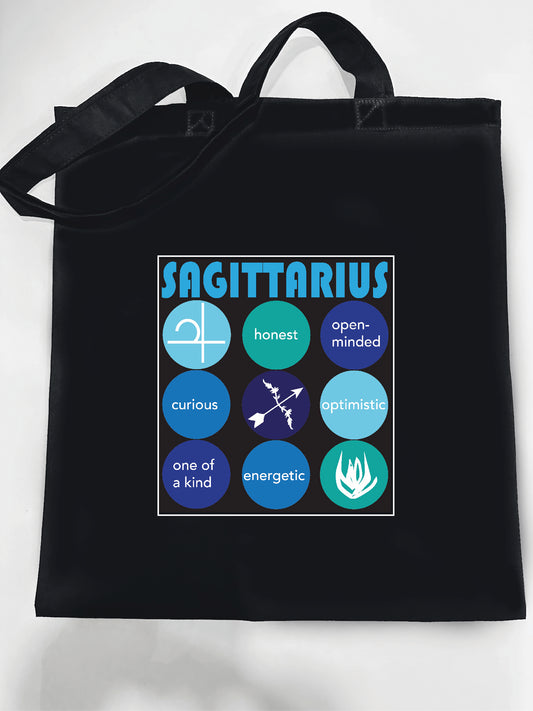 Black SAGITTARIUS Astrology Unisex Cotton Reusable Tote Bag