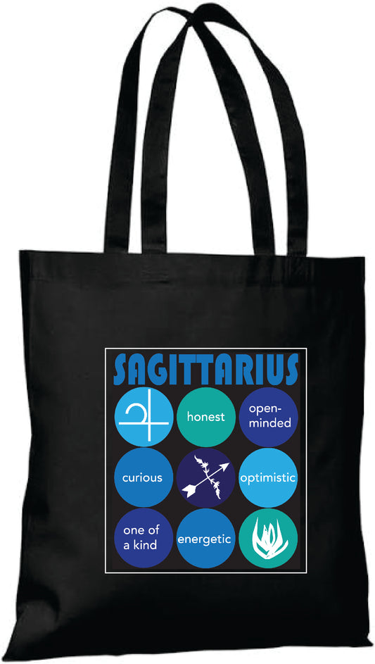 Black SAGITTARIUS Astrology Unisex Cotton Reusable Tote Bag