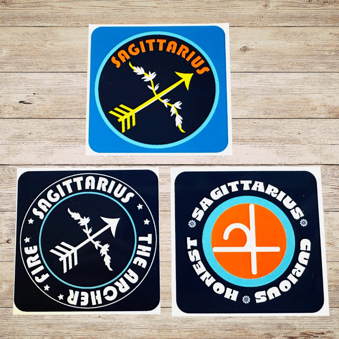 SAGITTARIUS Bold Colorful Characteristic's & Traits Stickers Set of 3, Glossy Vinyl Decals