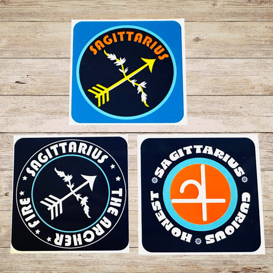 SAGITTARIUS Bold Colorful Characteristic's & Traits Stickers Set of 3, Glossy Vinyl Decals