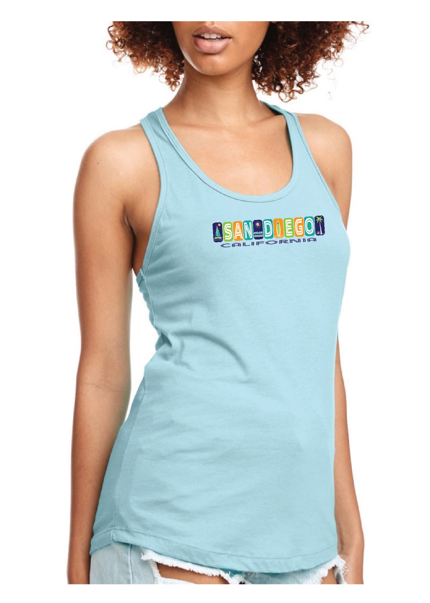 Blue San Diego Icon's Graphic Tank Top Women's Relaxed Lt Wt Cotton poly blend
