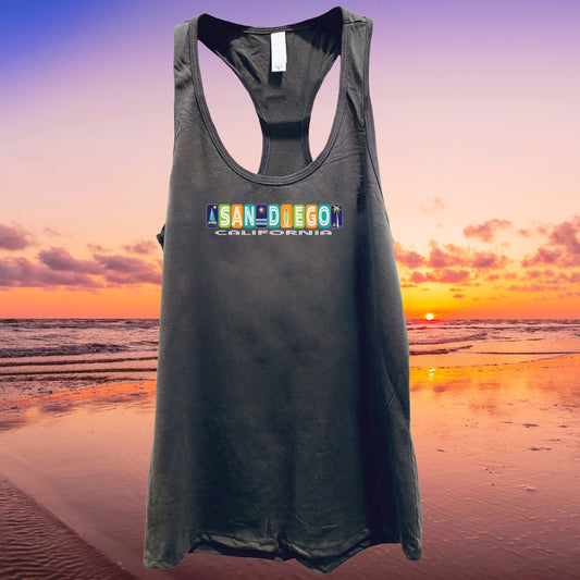 Blue San Diego Icon's Graphic Tank Top Women's Relaxed Lt Wt Cotton poly blend