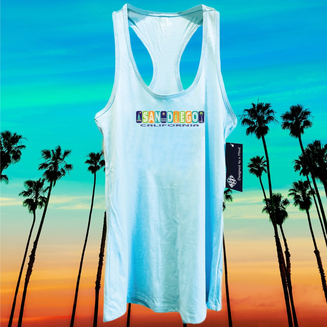 Blue San Diego Icon's Graphic Tank Top Women's Relaxed Lt Wt Cotton poly blend