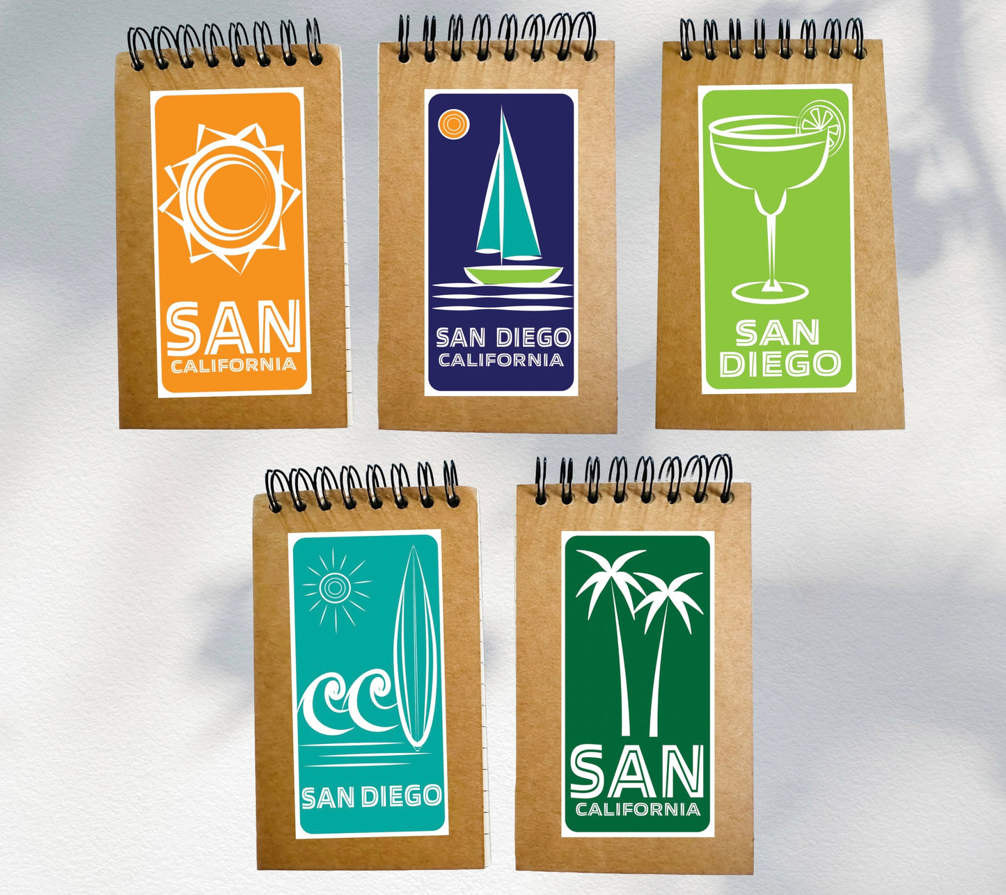 San Diego SAN Mini 3x5 Spiral Kraft Blank inside pages Memo Home Office School or Travel notebook