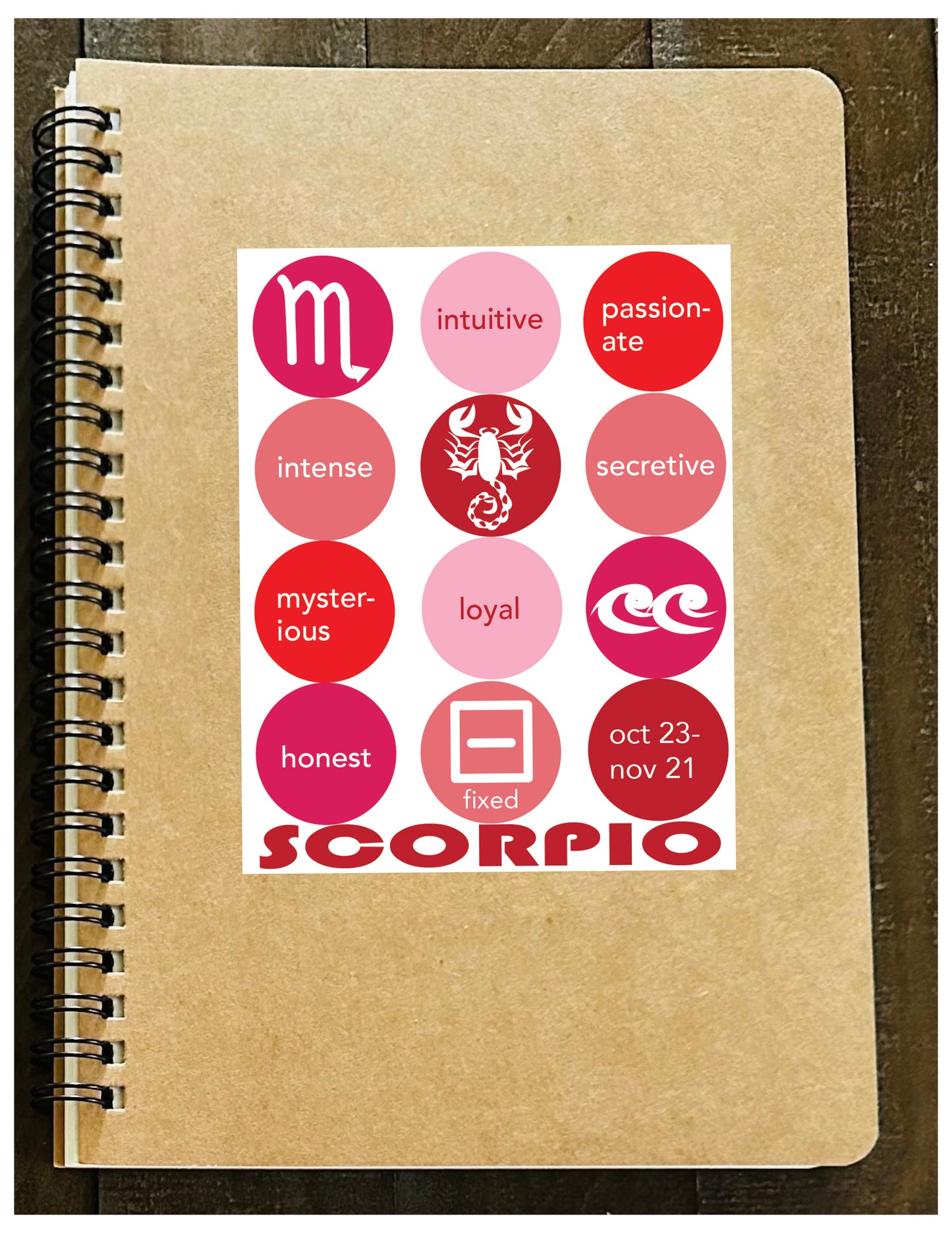 SCORPIO Astrology Traits & Symbols Spiral Kraft A5 Notebook