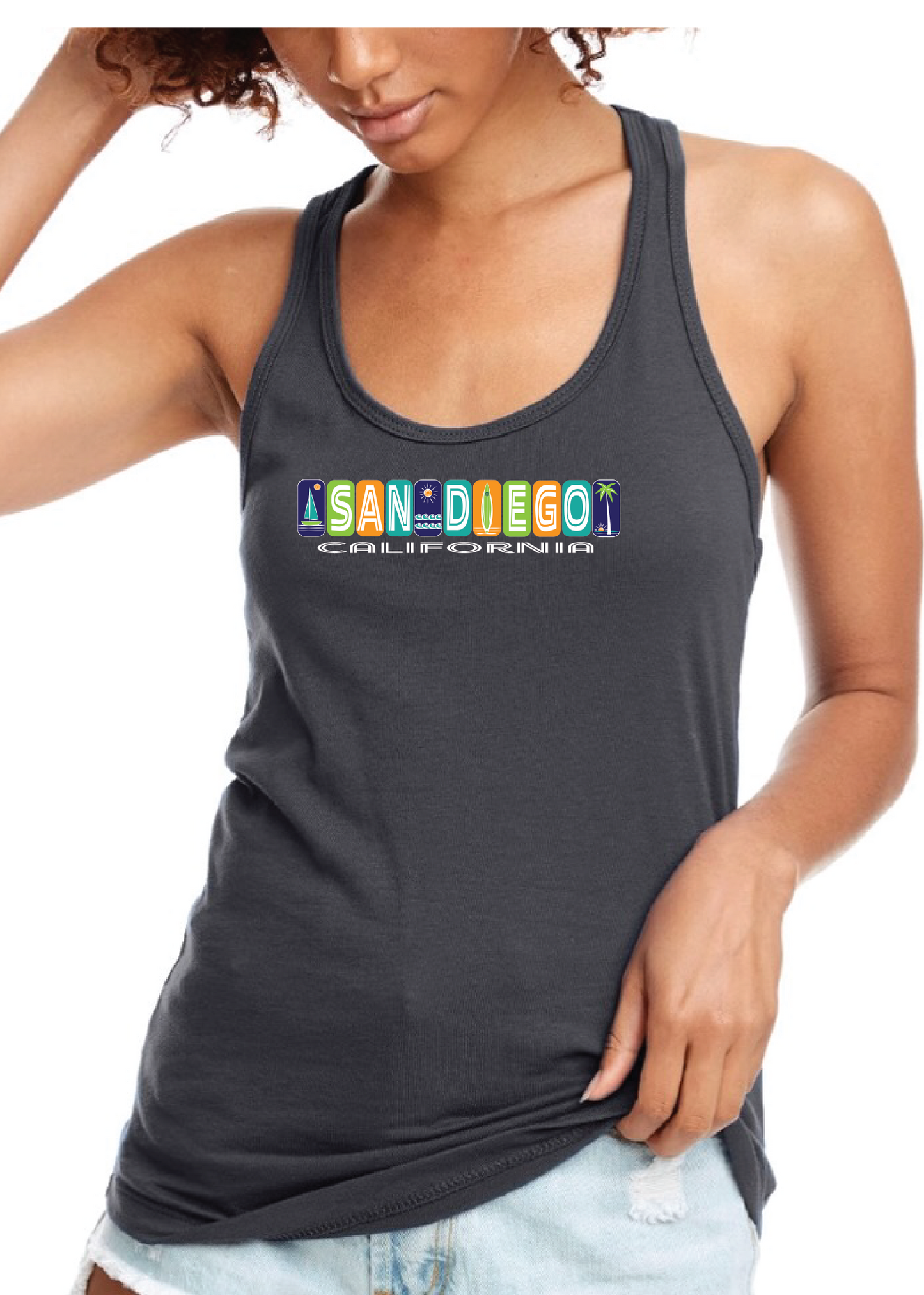 Blue San Diego Icon's Graphic Tank Top Women's Relaxed Lt Wt Cotton poly blend