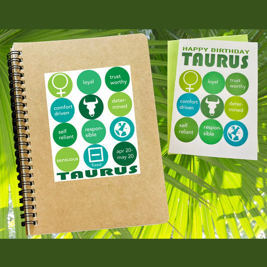 TAURUS Astrology Traits & Symbols Spiral Kraft A5 Notebook