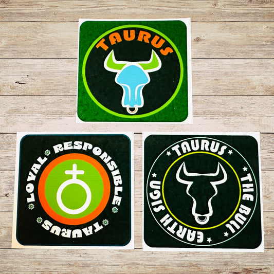 TAURUS Bold Colorful Characteristic's & Traits Stickers Set of 3, Glossy Vinyl Decals