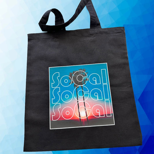 Black SoCAL Beach Sunset Southern California Unisex Cotton Reusable Tote Bag