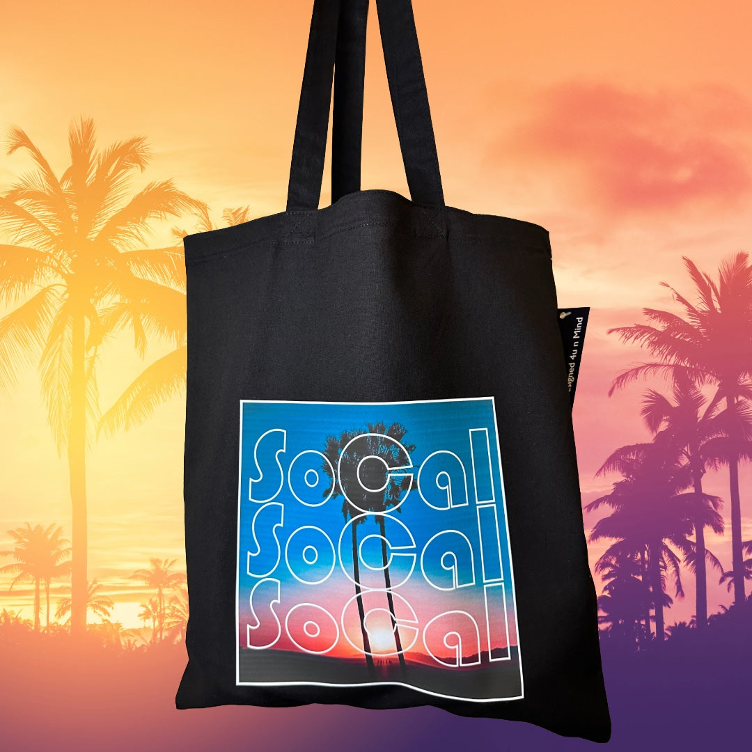 Black SoCAL Beach Sunset Southern California Unisex Cotton Reusable Tote Bag