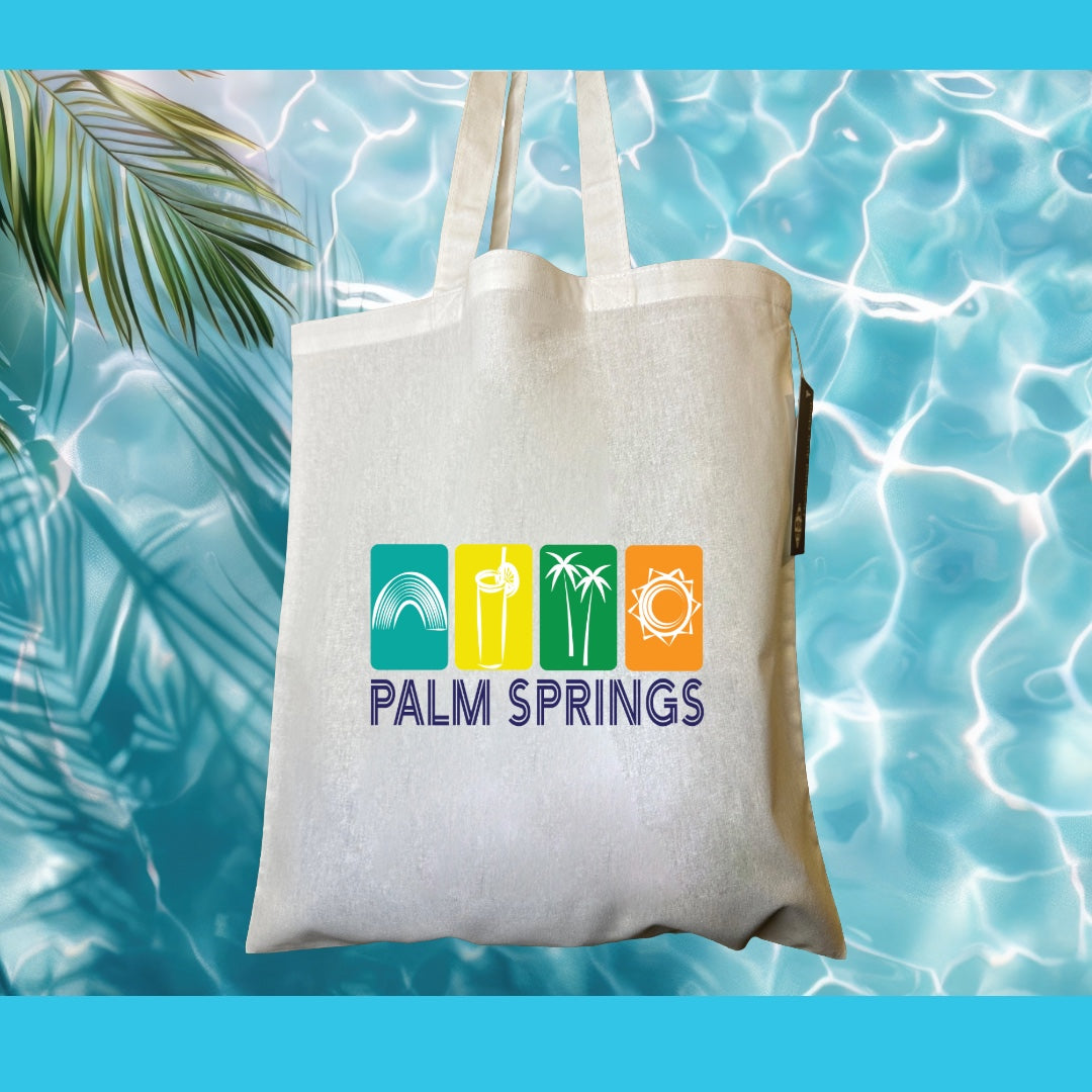 White PALM SPRING Fun in the sun Cotton Reusable Tote Bag