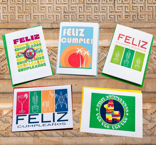 FELIZ CUMPLEANOS SET of 10 cards Modern Colorful Spanish Birthday Boxed cards