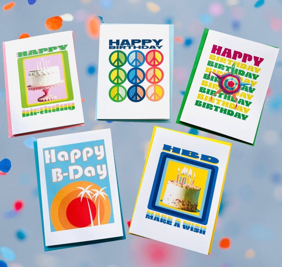 HAPPY B-DAY SET of 10 cards Colorful Happy Birthday Boxed greeting cards