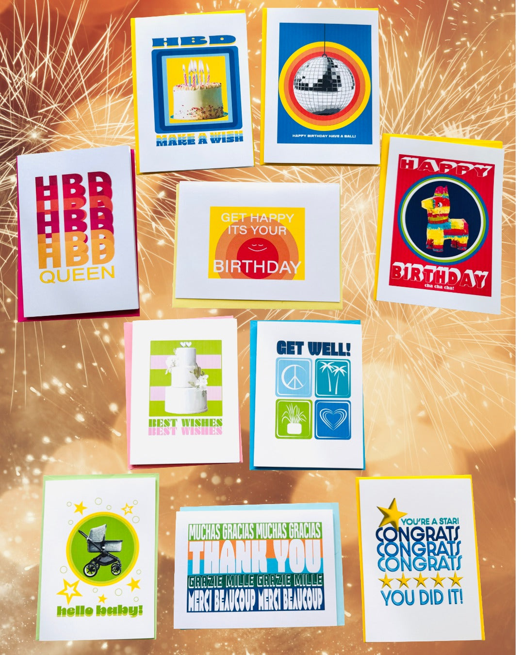 MULTI OCCASION Birthday Wedding New Baby SET of 10 cards Bold & Cheerful Celebrations