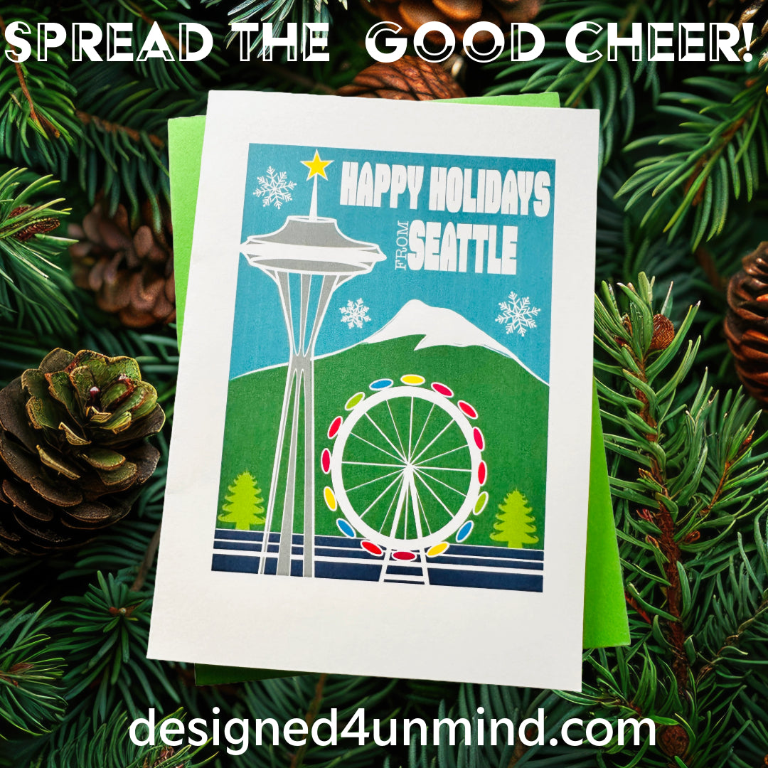 HAPPY HOLIDAYS From SEATTLE Season Boxed Stationery Greeting card set of 10 size 5 X 7