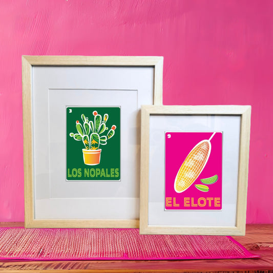 LOS NOPALES Mexican Loteria Food, Drink & festive Icons Printed Artwork Home Decor