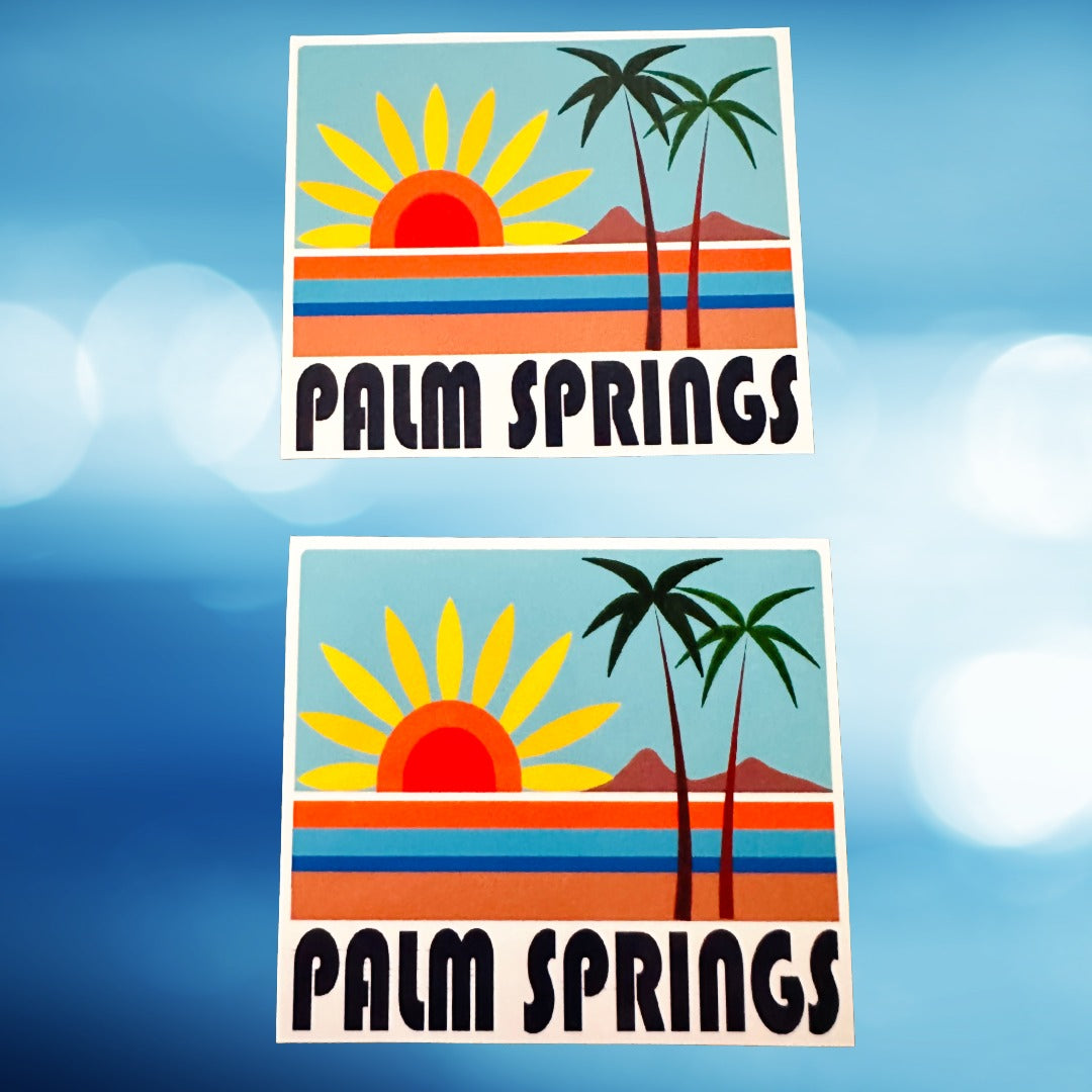 PALM SPRINGS Stickers Landscape or Icons sun palms cocktails glossy decals