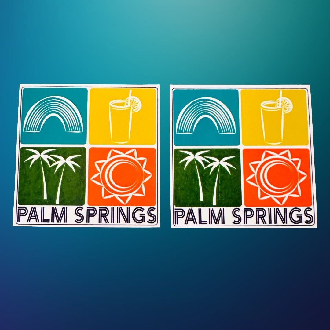 PALM SPRINGS Stickers Landscape or Icons sun palms cocktails glossy decals