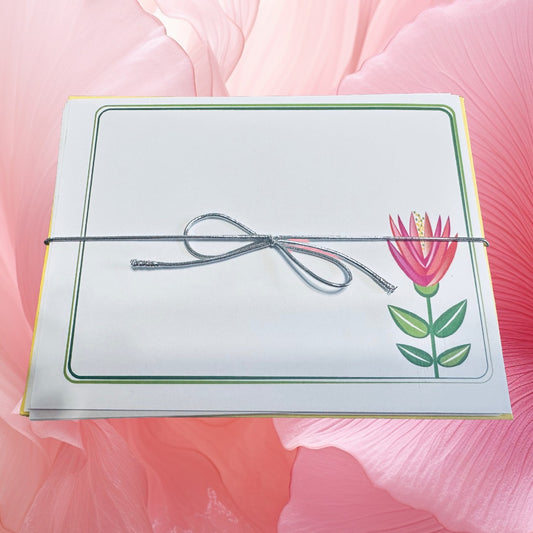 LOTUS GARDEN Floral Note Cards Stationery set of 10