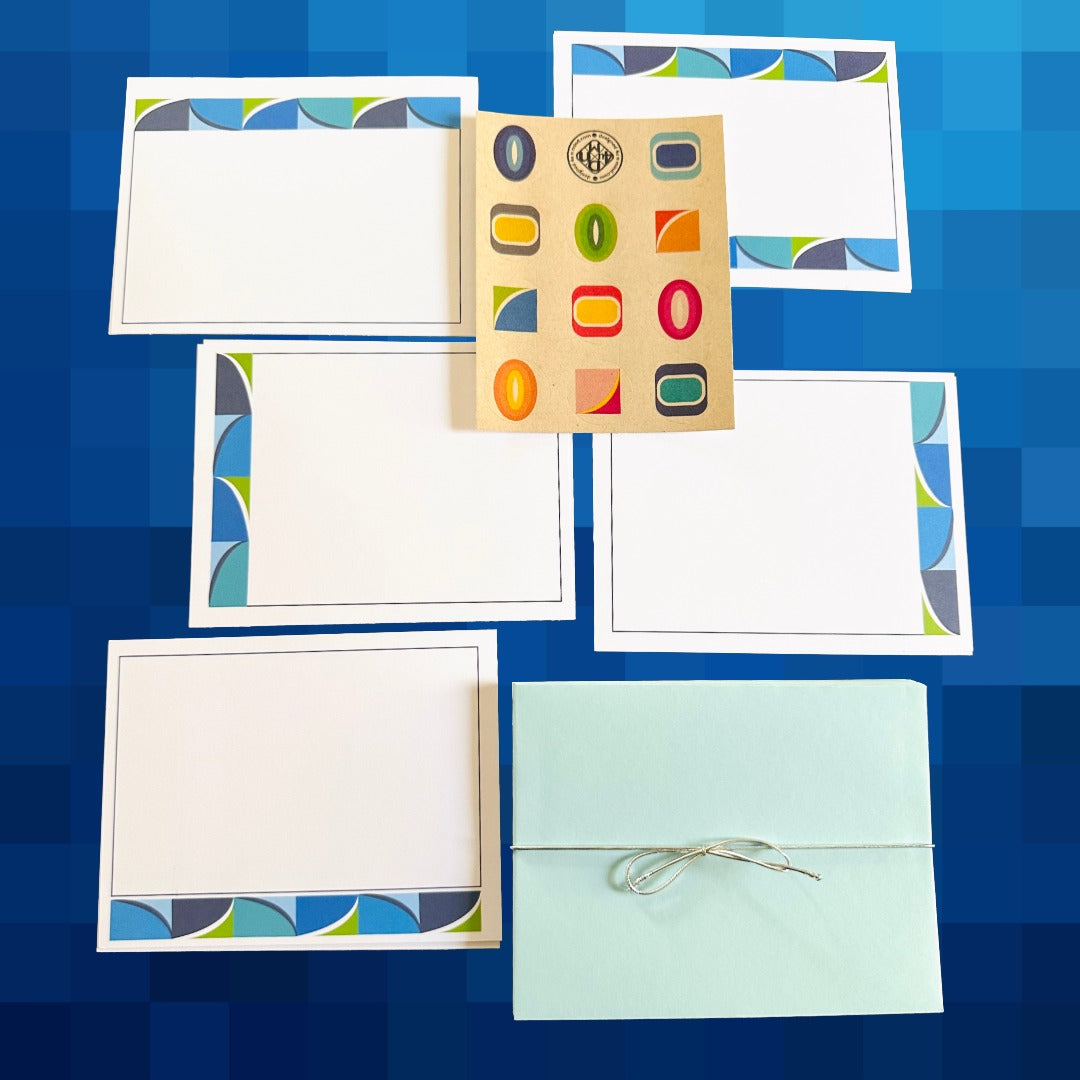 Blue BORDER GEO A2 Size Geometric note card set of 10