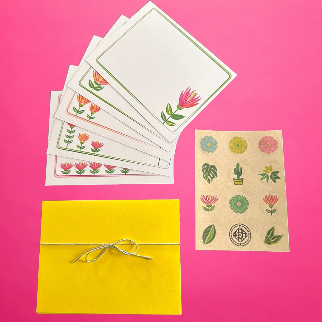LOTUS GARDEN Floral Note Cards Stationery set of 10
