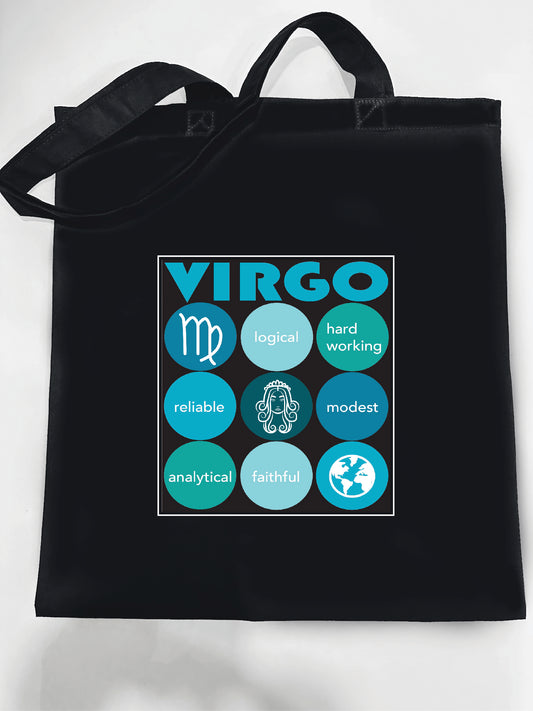 Black VIRGO Astrology Unisex Cotton Reusable Tote Bag