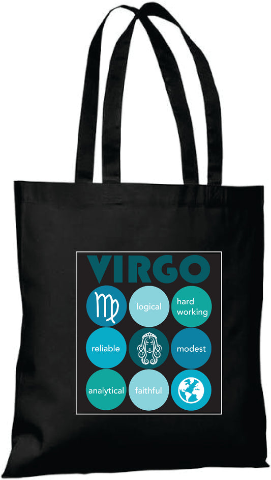 Black VIRGO Astrology Unisex Cotton Reusable Tote Bag