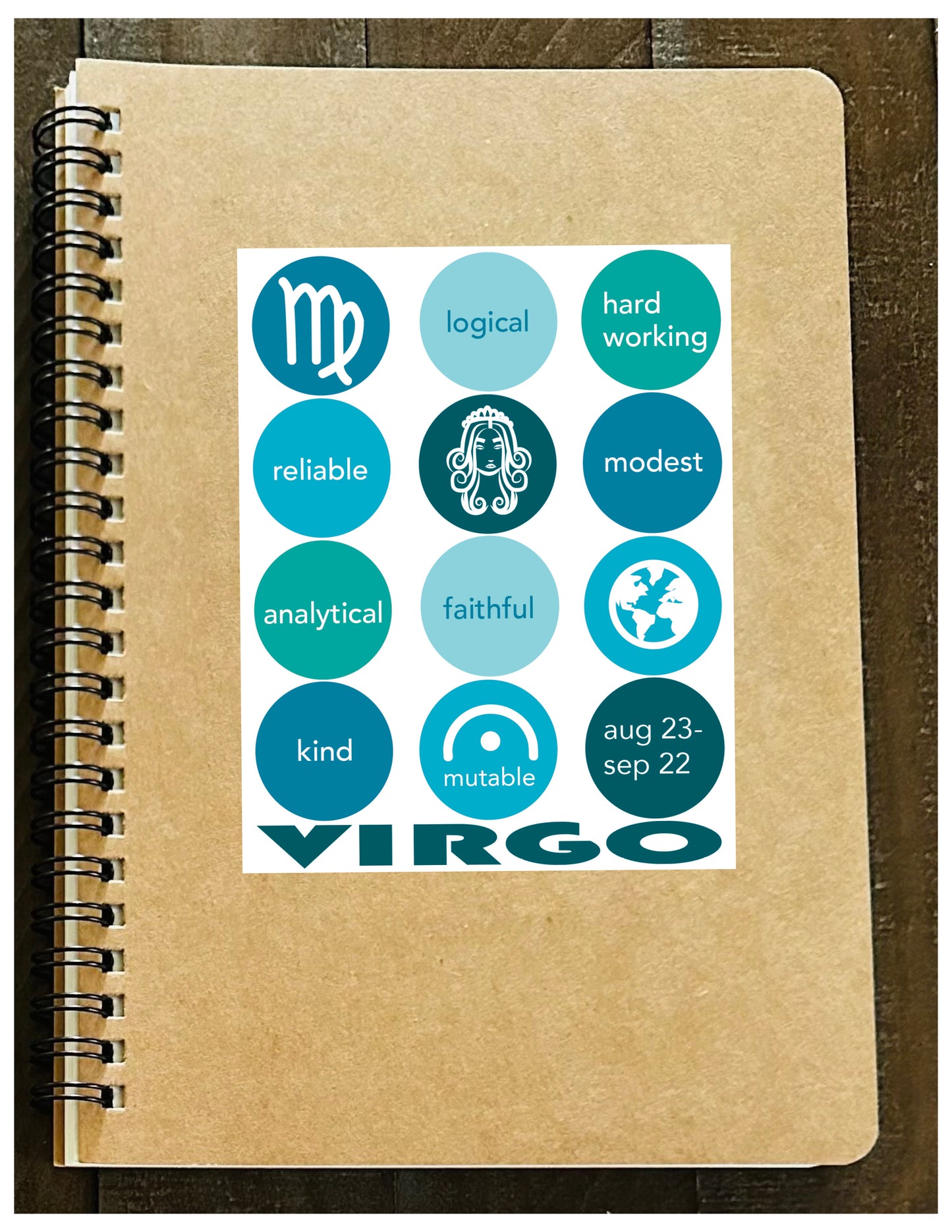 VIRGO Astrology Traits & Symbols Spiral Kraft A5 Notebook