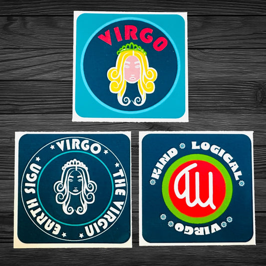 VIRGO Bold Colorful Characteristic's & Traits Stickers Set of 3, Glossy Vinyl Decals