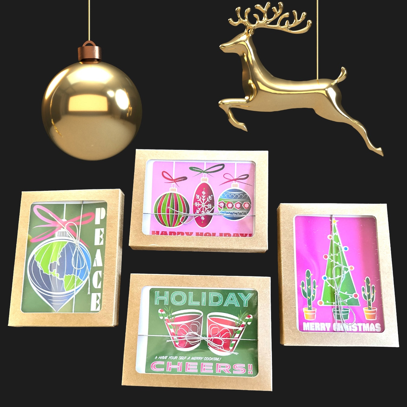 PEACE Globe Ornament Holiday Boxed Christmas cards set of 10