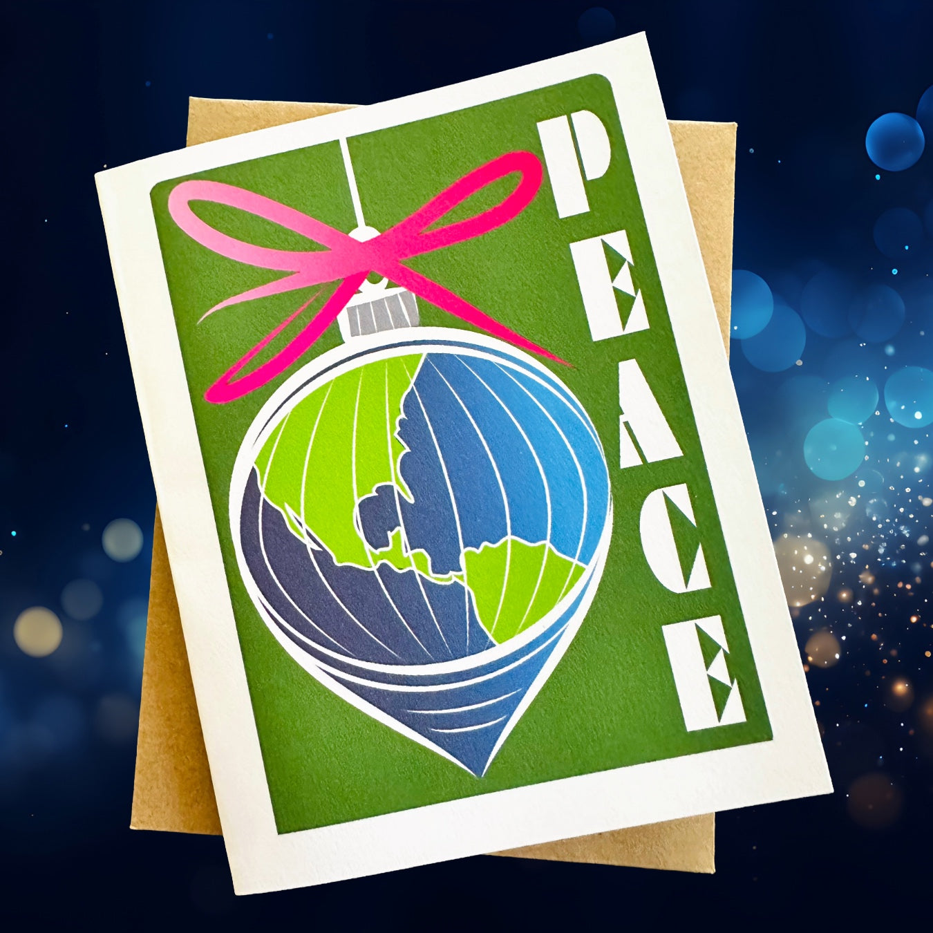PEACE Globe Ornament Holiday Boxed Christmas cards set of 10
