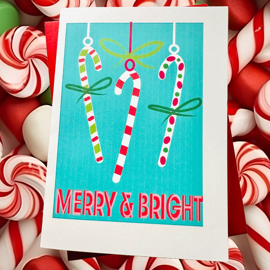 MERRY & BRIGHT CANDY CANE Holiday Boxed Christmas card set of 10