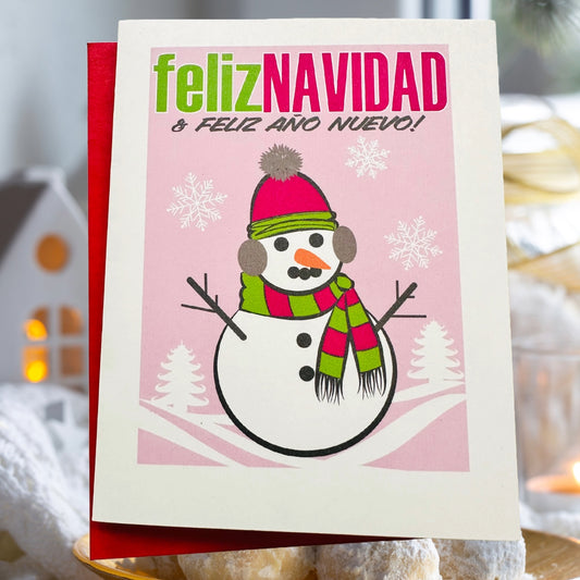 FELIZ NAVIDAD SNOWMAN Holiday Boxed Christmas cards set of 10