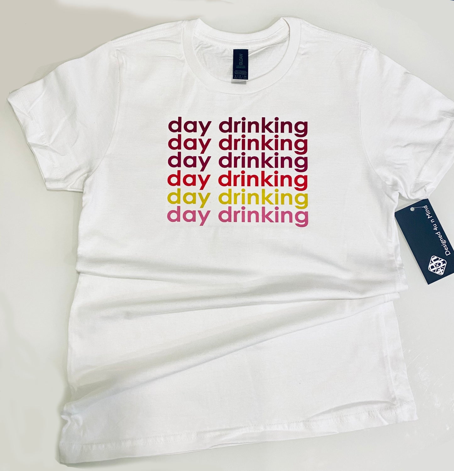 White DAY DRINKING Cotton Women's Graphic T-shirt