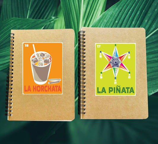 LA PINATA & LA HORCHATA Mexican Loteria Spiral Kraft cover A5 8.25x5.5 Journal sketch notebook