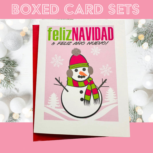 FELIZ NAVIDAD SNOWMAN Holiday Boxed Stationery Greeting card set of 10 size A2