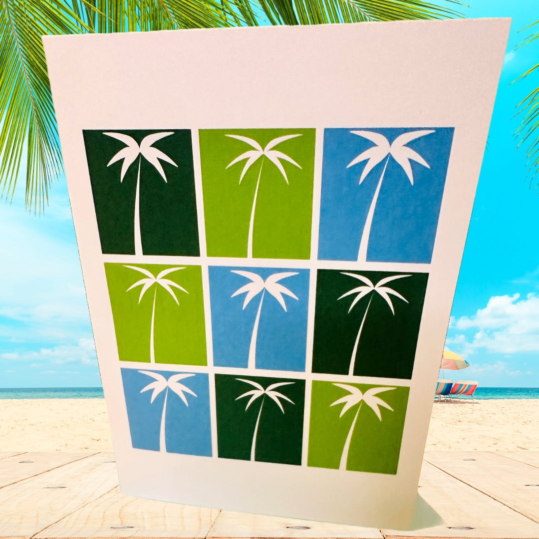Green & Blue PALM TREE Stationery 5X7 Geometric boxed note card set of 10